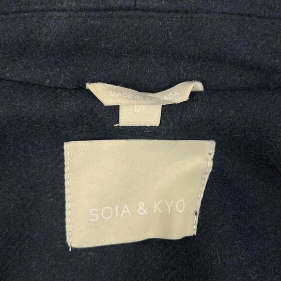 Soia & Kyo Jana Wool Blend Asymmetrical Leather Trim Coat Navy Size Small - Picture 4 of 7